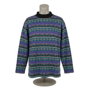 Vintage Young Stuff Sweater Plus 2X Purple Aztec Tribal Mock Neck Made in USA